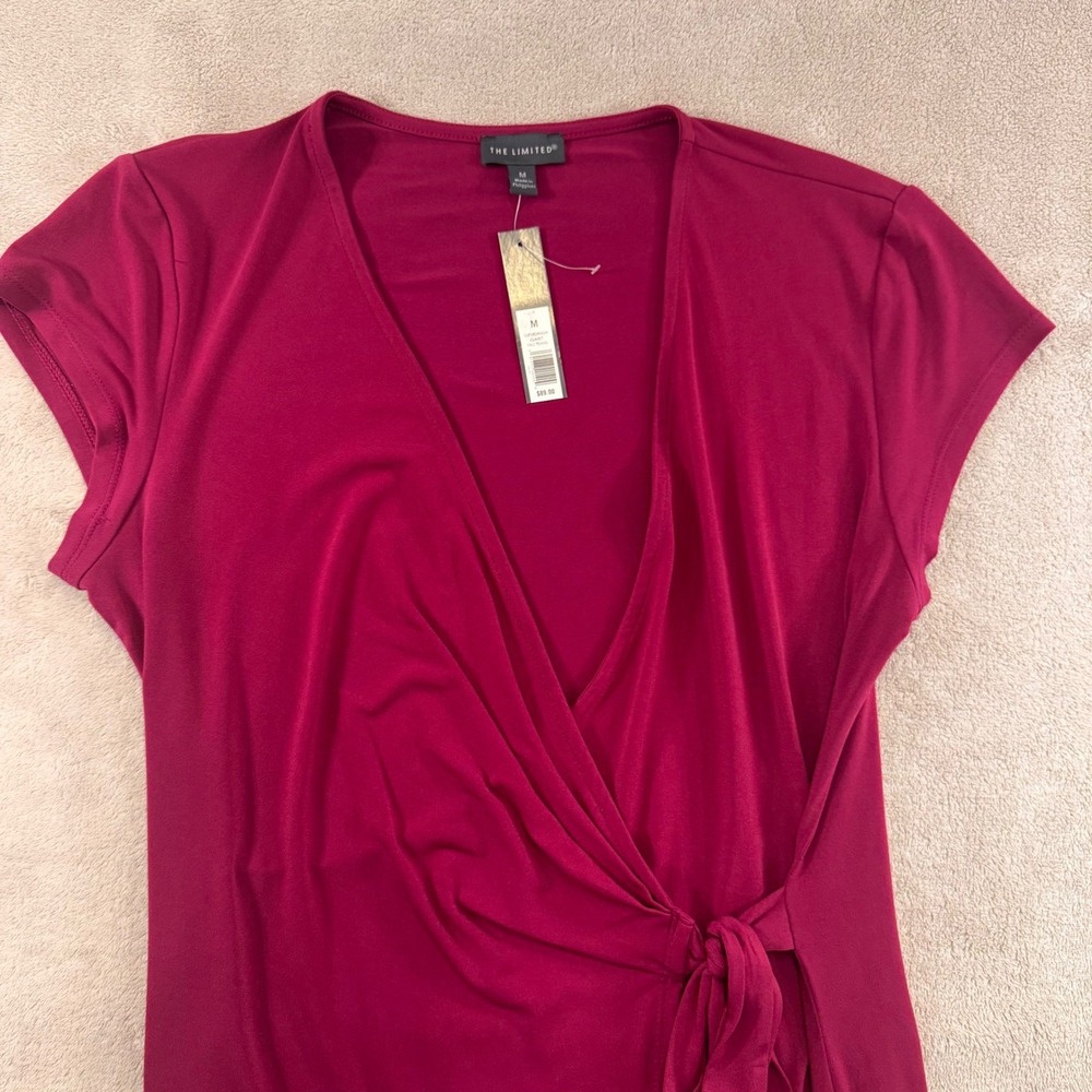 NWT The Limited Claret Faux Wrap Dress Chic Office Career Wedding Guest Red Sz M - Picture 3 of 8